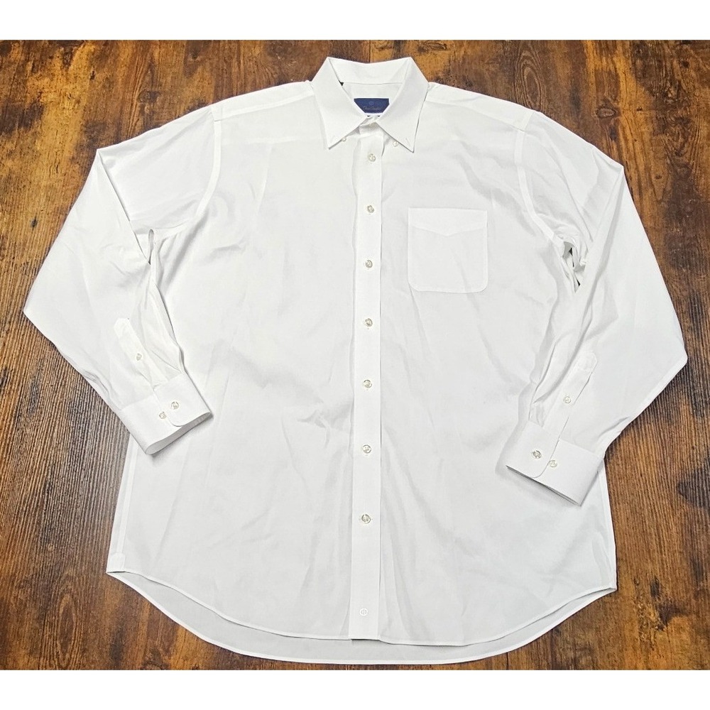 David Donahue White Luxury Non Iron Regular Fit Dress Shirt 17.5 36/37 Mens